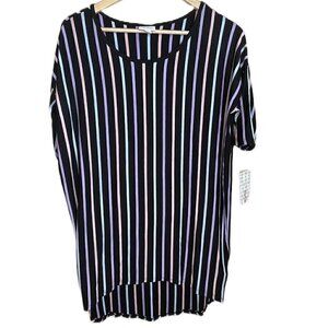 𝅺lularoe multi color striped black High low short sleeve irma tunic